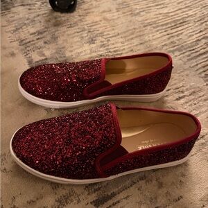 Glittery Burgundy Slip-On Sneakers